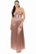 Shiloh Rose Gold Shimmer Pleated Maxi Dress