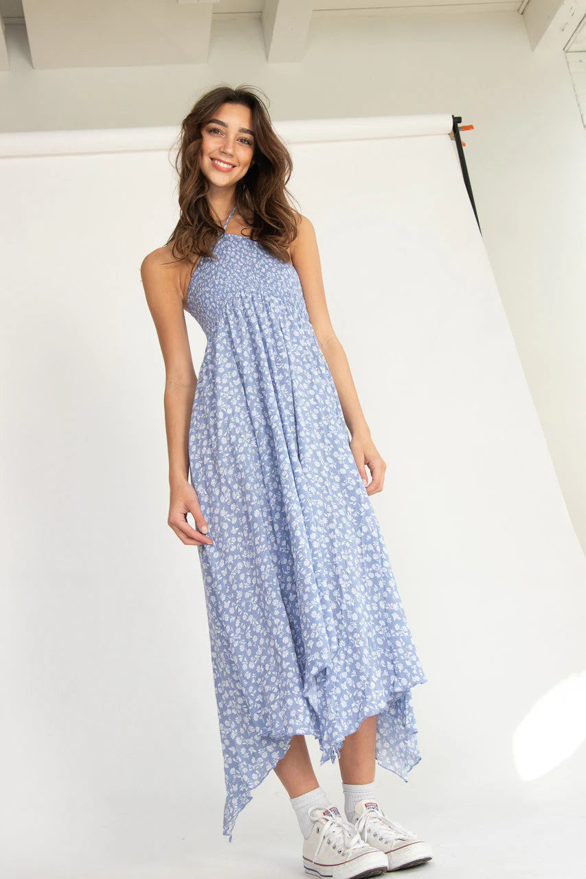 Floral Smocked Hanky Hem Dress
