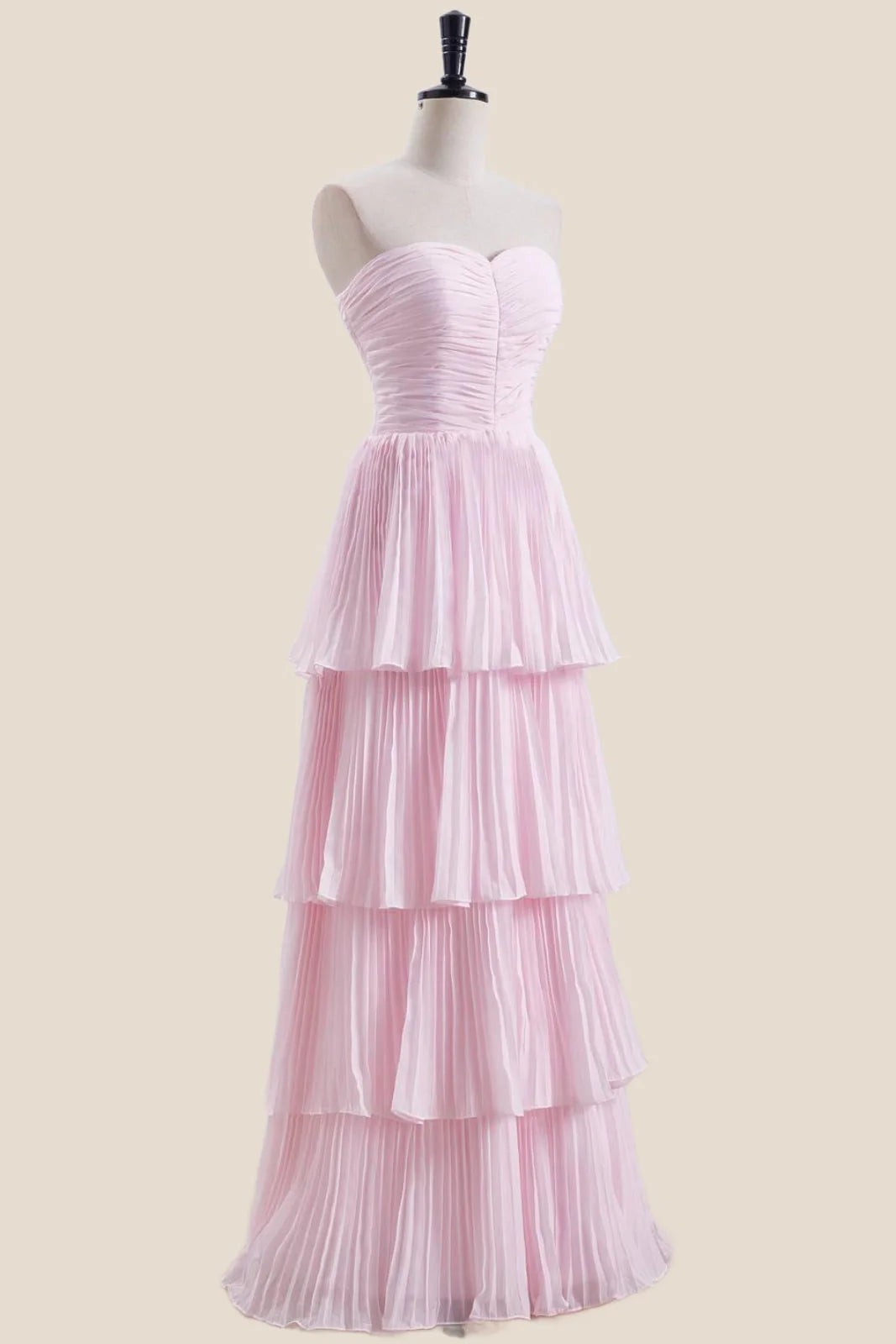 Strapless Sage Pleated Tiered Long Party Dress