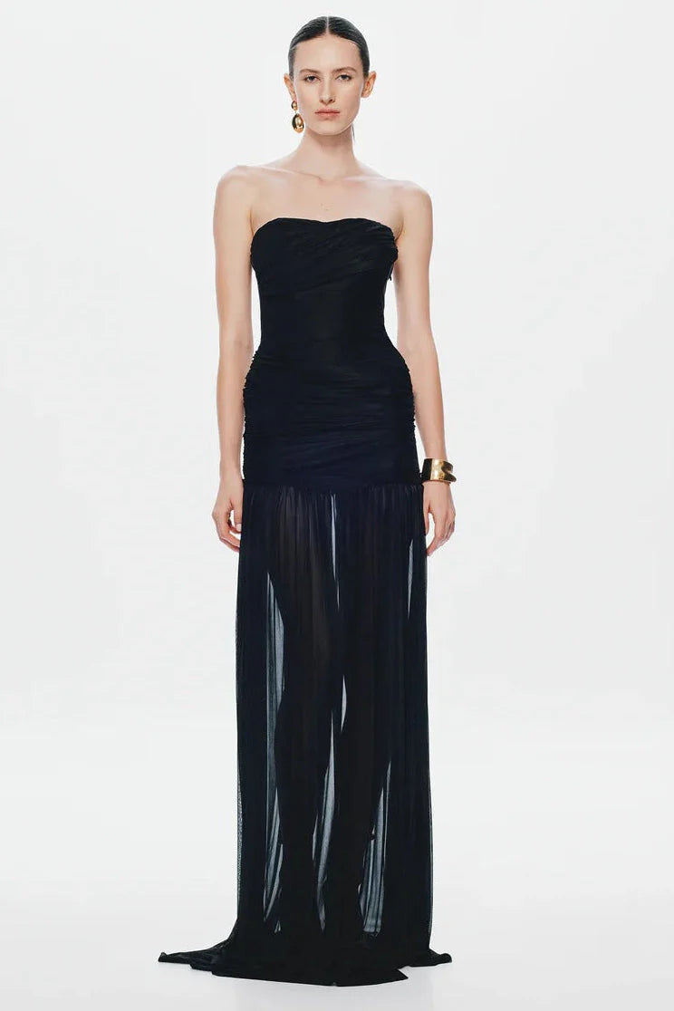 Misha Ember Wrapped Dress - Black
