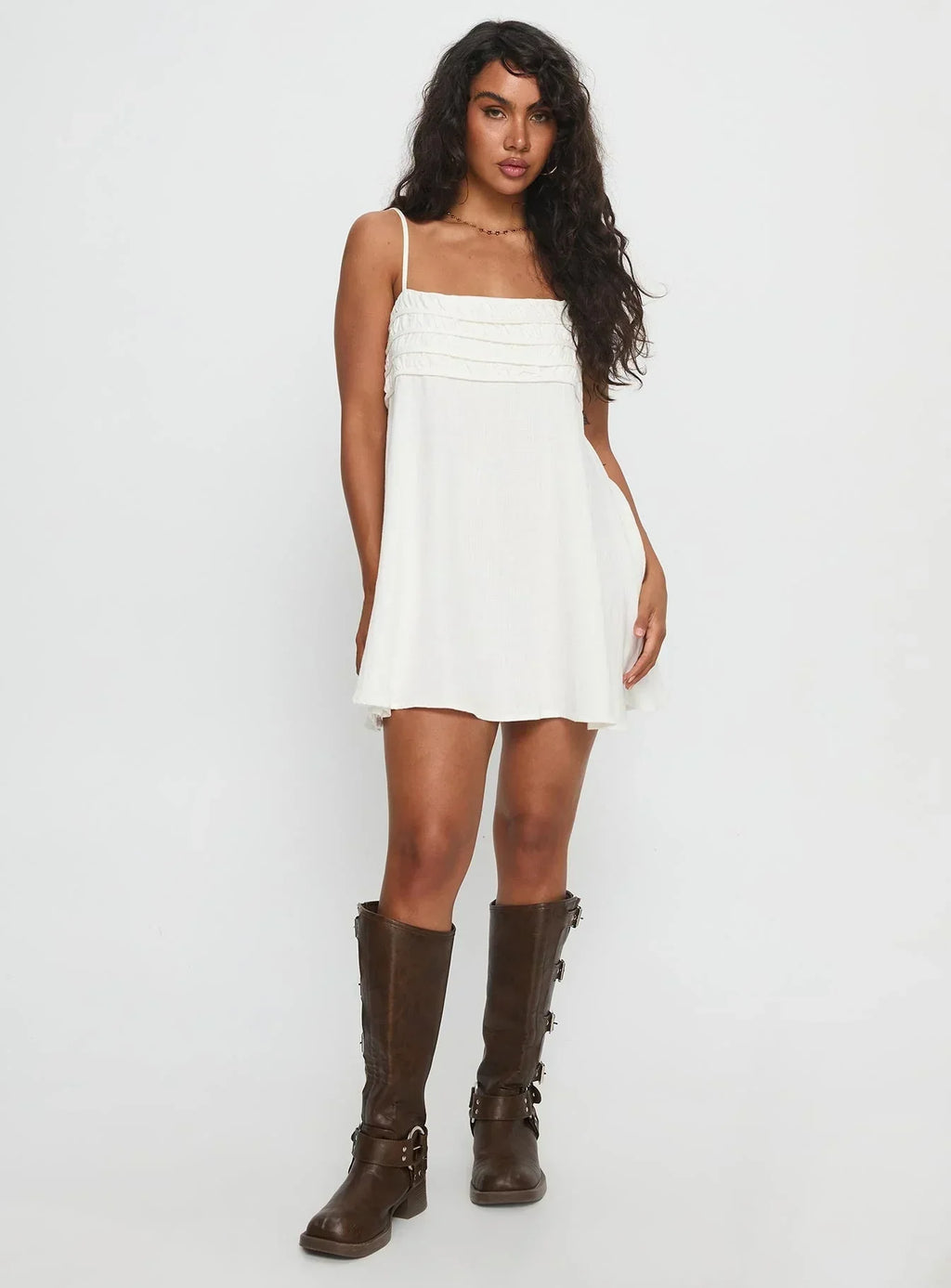 Every Breath Linen Shift Mini Dress White