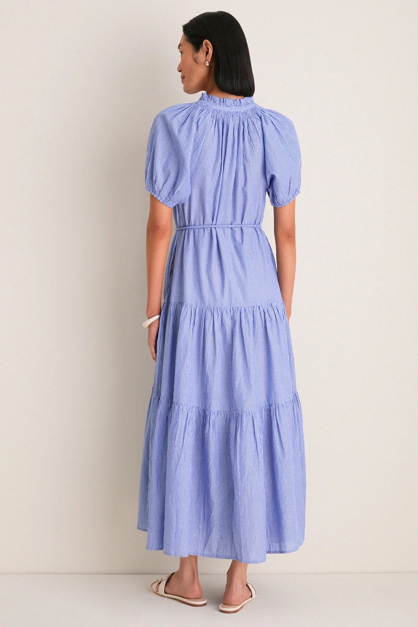 Microstripe Blue and Cream Mazza Maxi