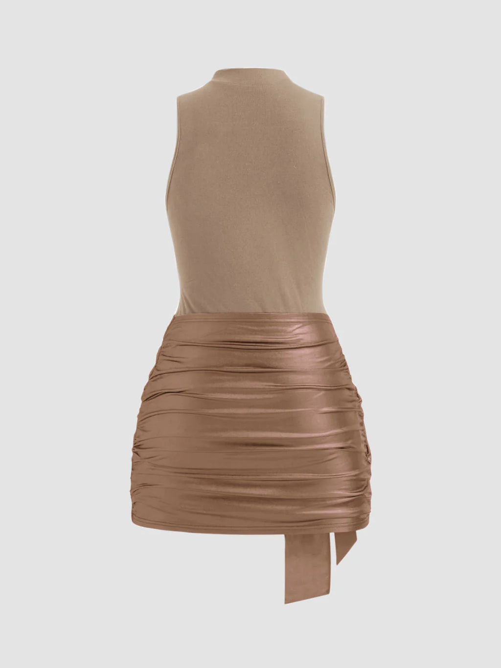 High Neck Ruched Knotted Mini Dress