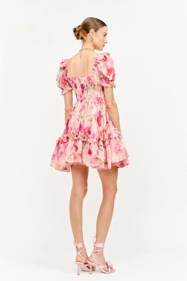 Sara Florals Puff Sleeve Ruffled Babydoll Mini