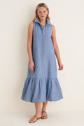 Chambray Sleeveless Martine Bubble Maxi Dress