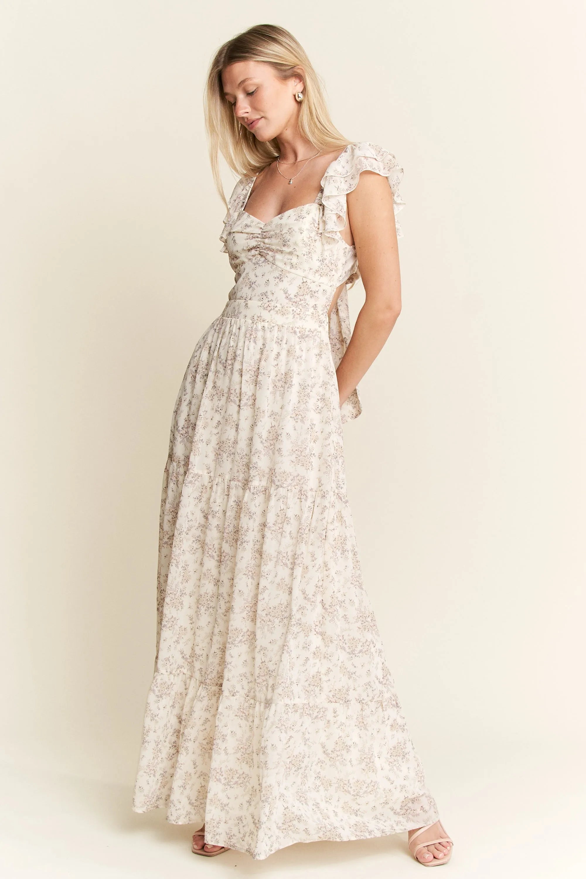 Jade By Jane Full Size Ruffle Sleeve Tiered Maxi Dress Plus Size