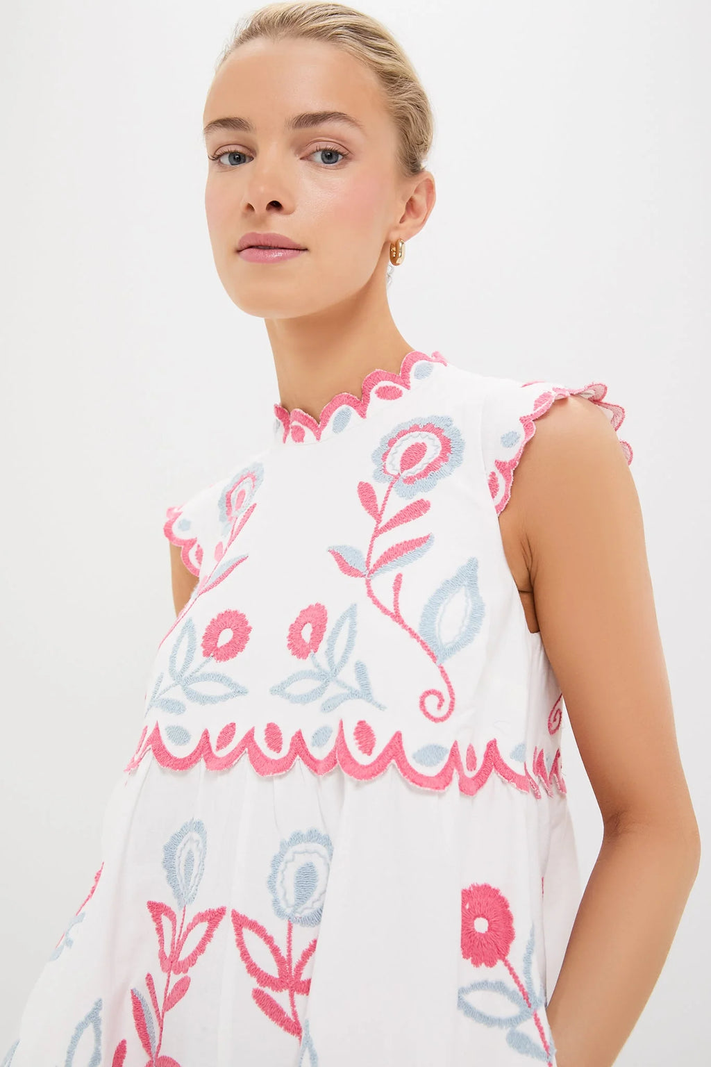 Multi Eevi Embroidered Twill Short Sleeve Dress