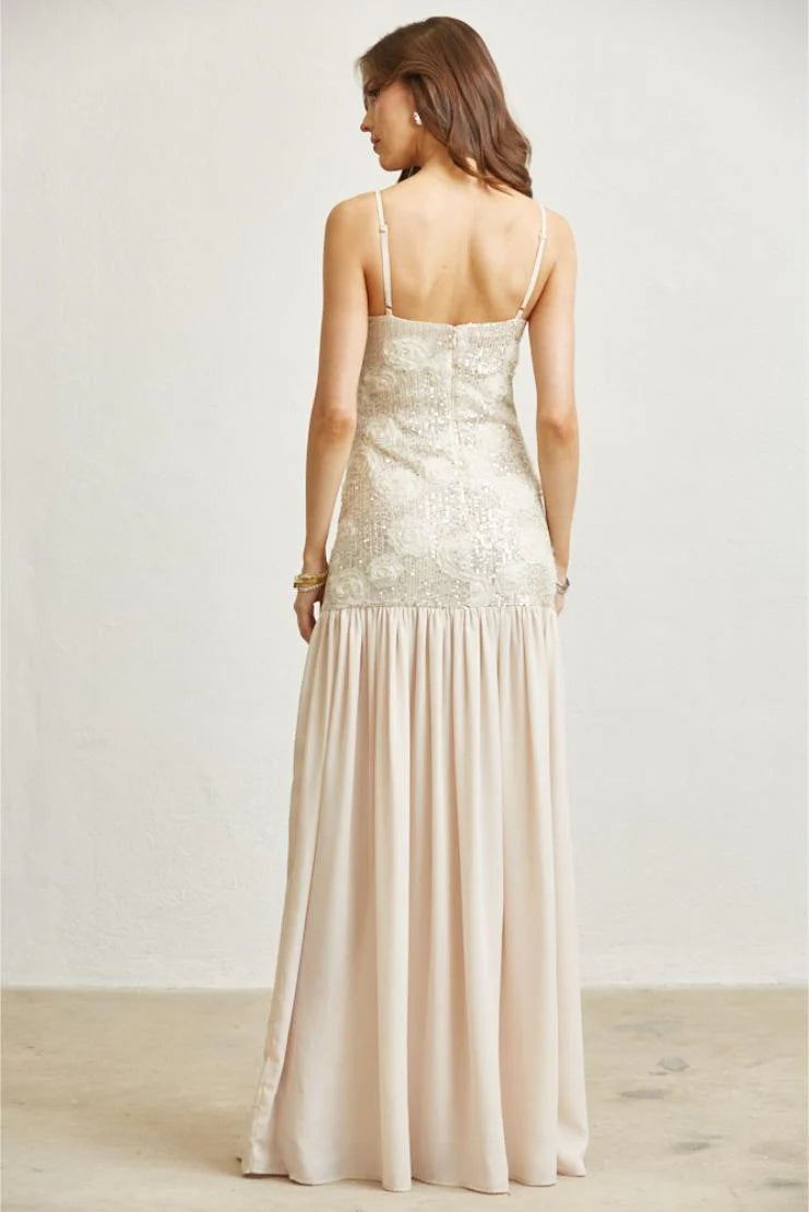 Heavenly 3D Florals Sequin Chiffon Maxi Dress