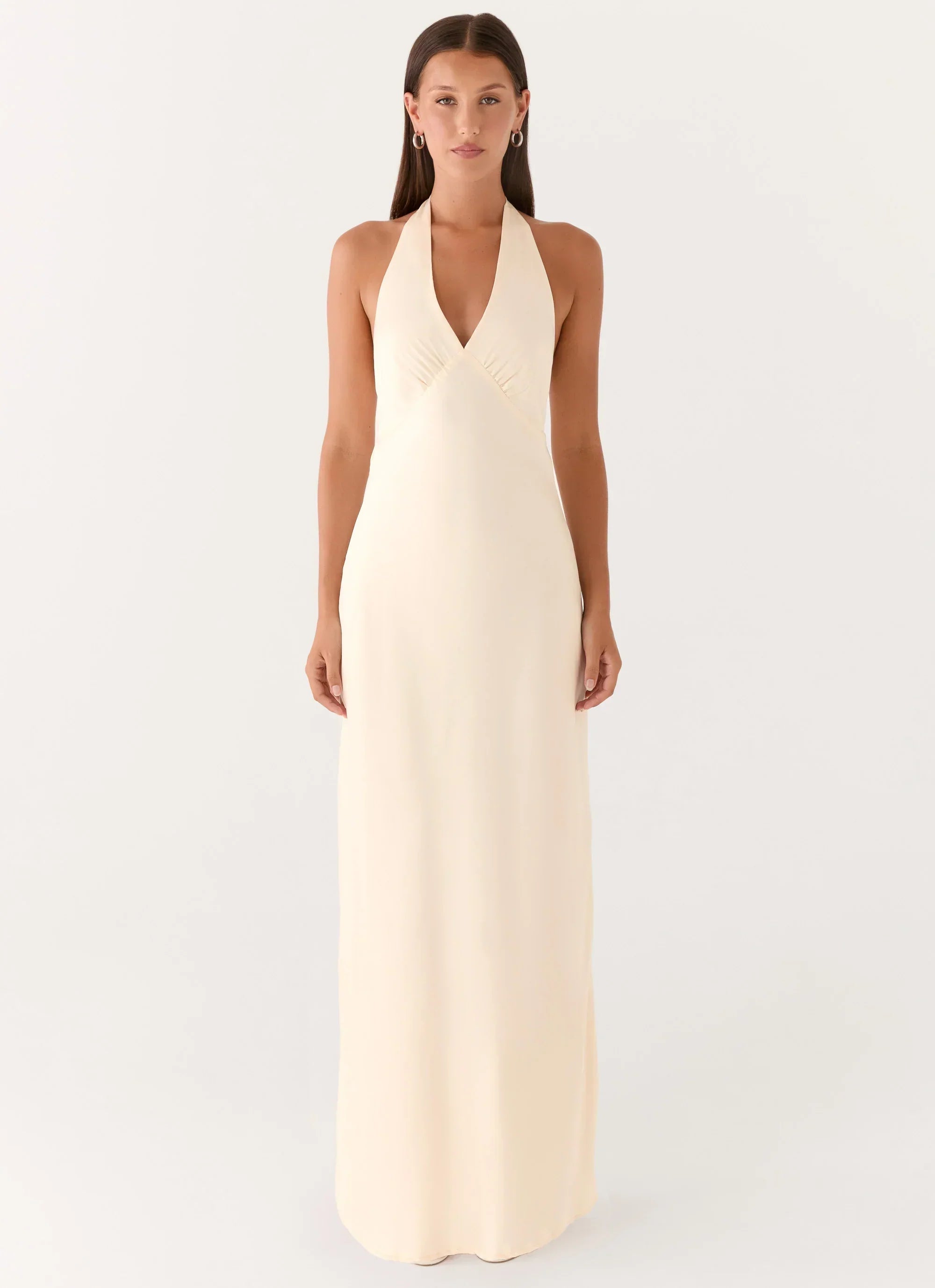 Heavy Hearted Satin Maxi Dress - Pearl