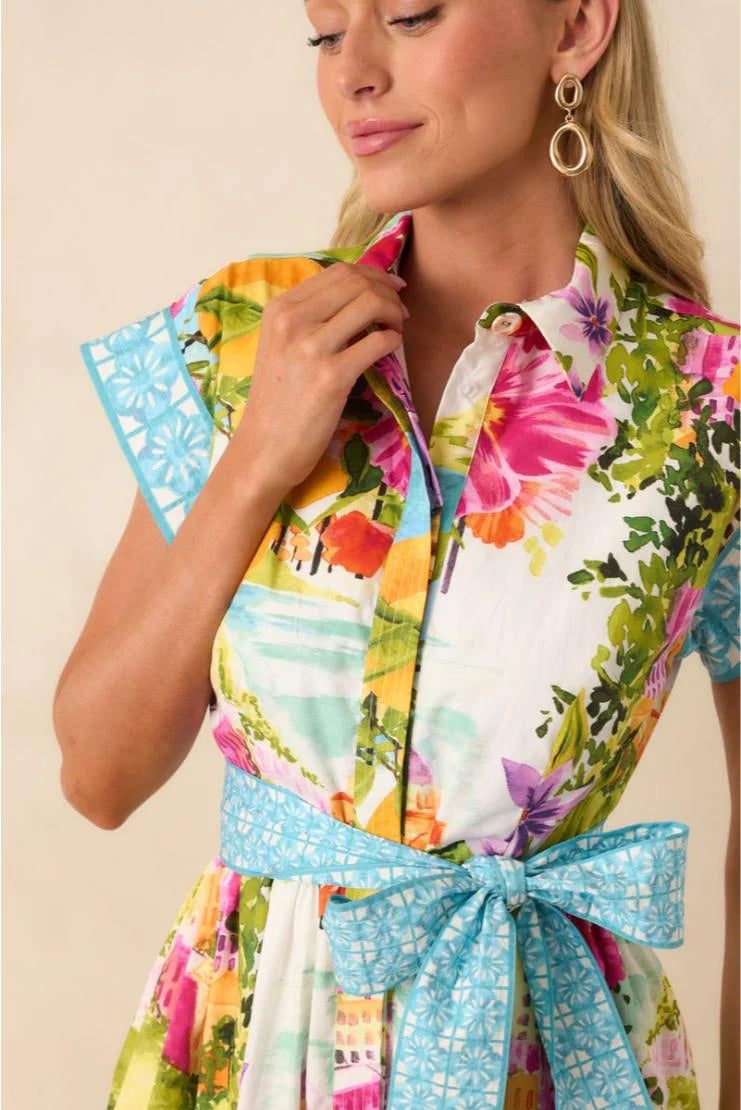 Sorrento Gardens Duo Printed Belted Midi Dress