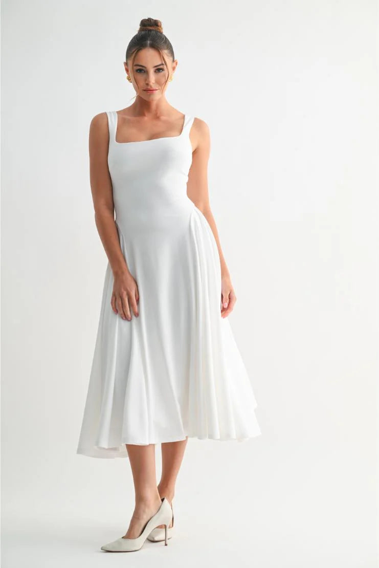 Monroe Scoop Neck Fit 'N Flare Midi Dress - White