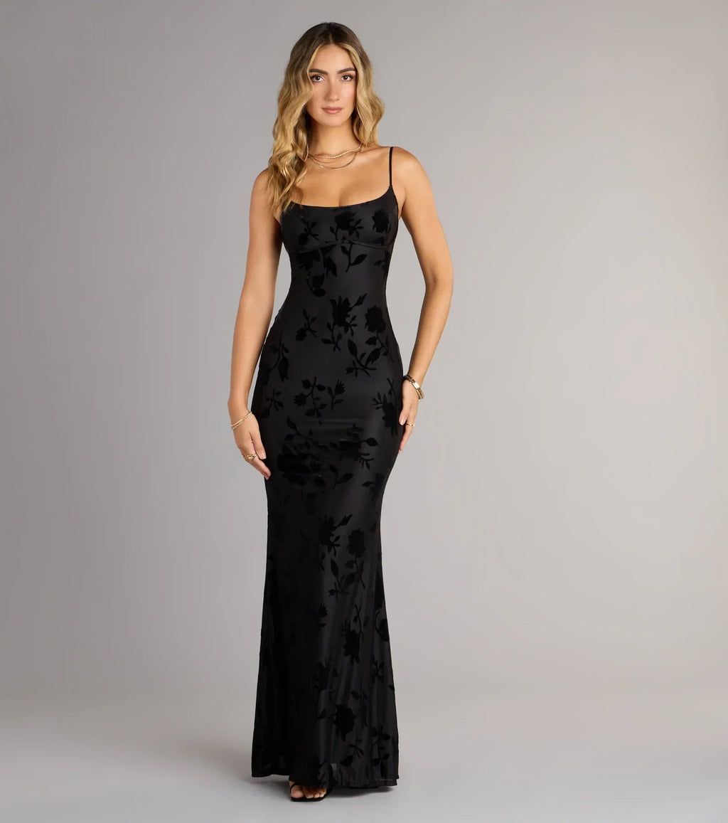 Helena Floral Velvet Burnout Mermaid Dress