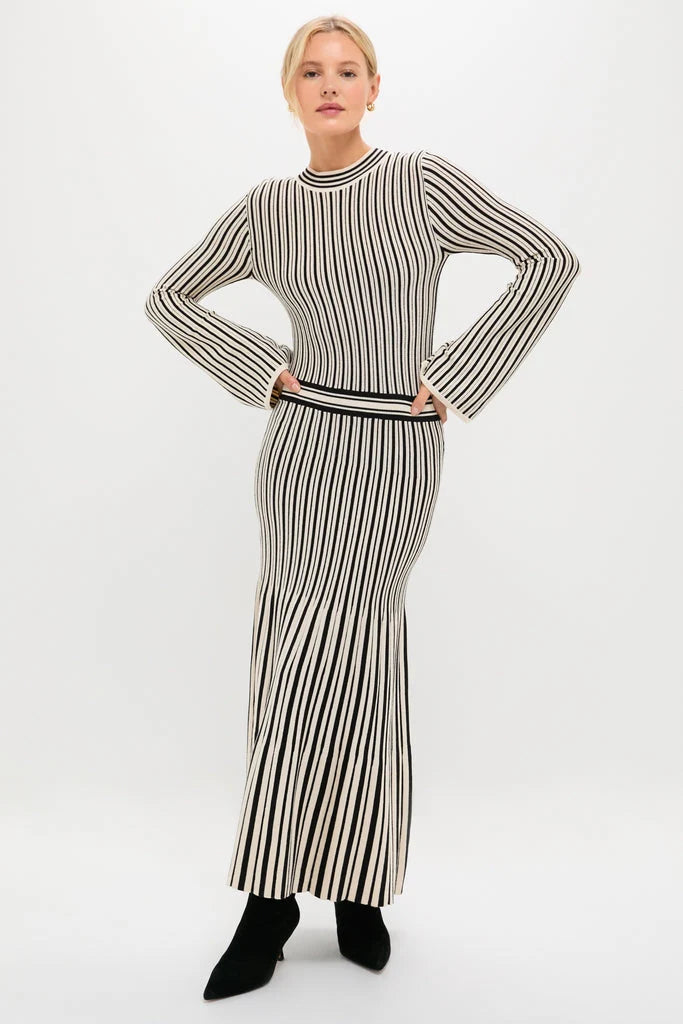 Black and Ivory Striped Maxi Dress
