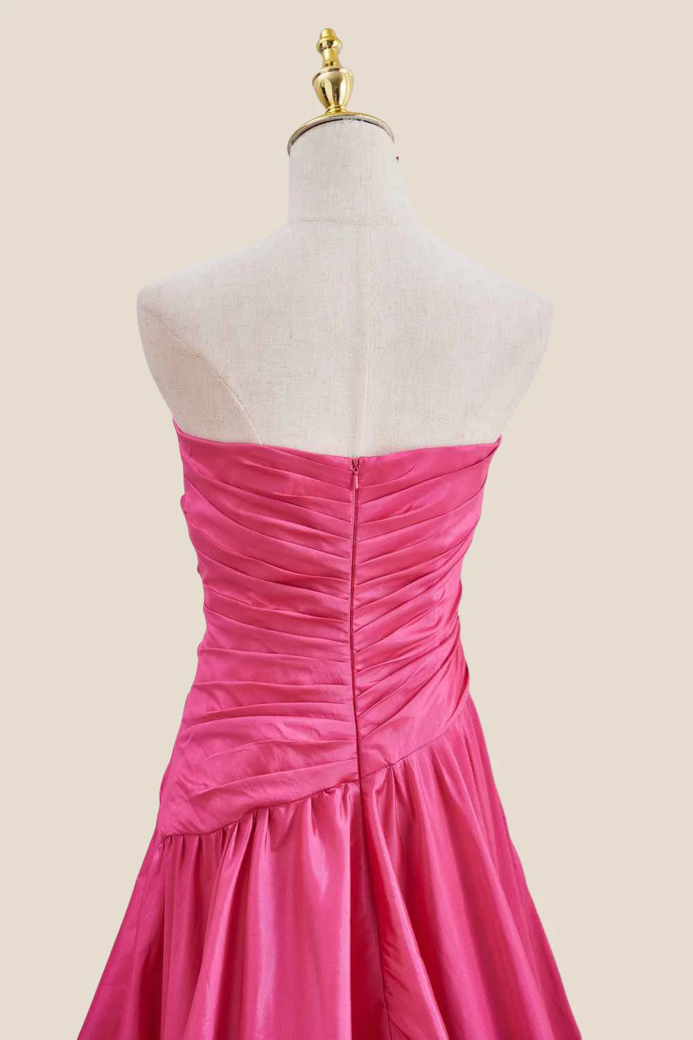 Strapless Hot Pink Ruched Long Formal Gown