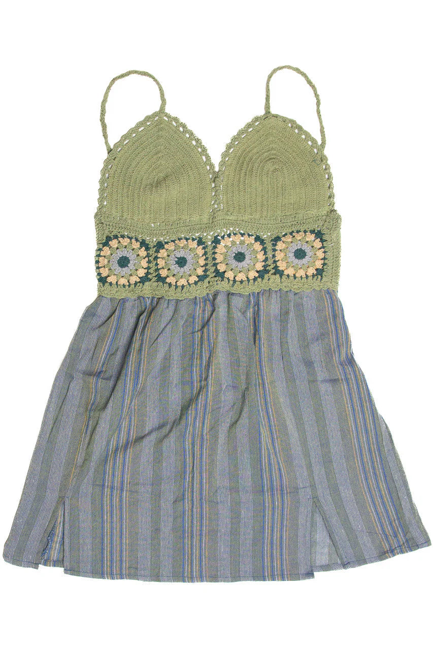 Crochet Top Striped Skirt Mini Dress