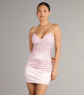 Bertha Corset Lace-Up Satin Mini Dress