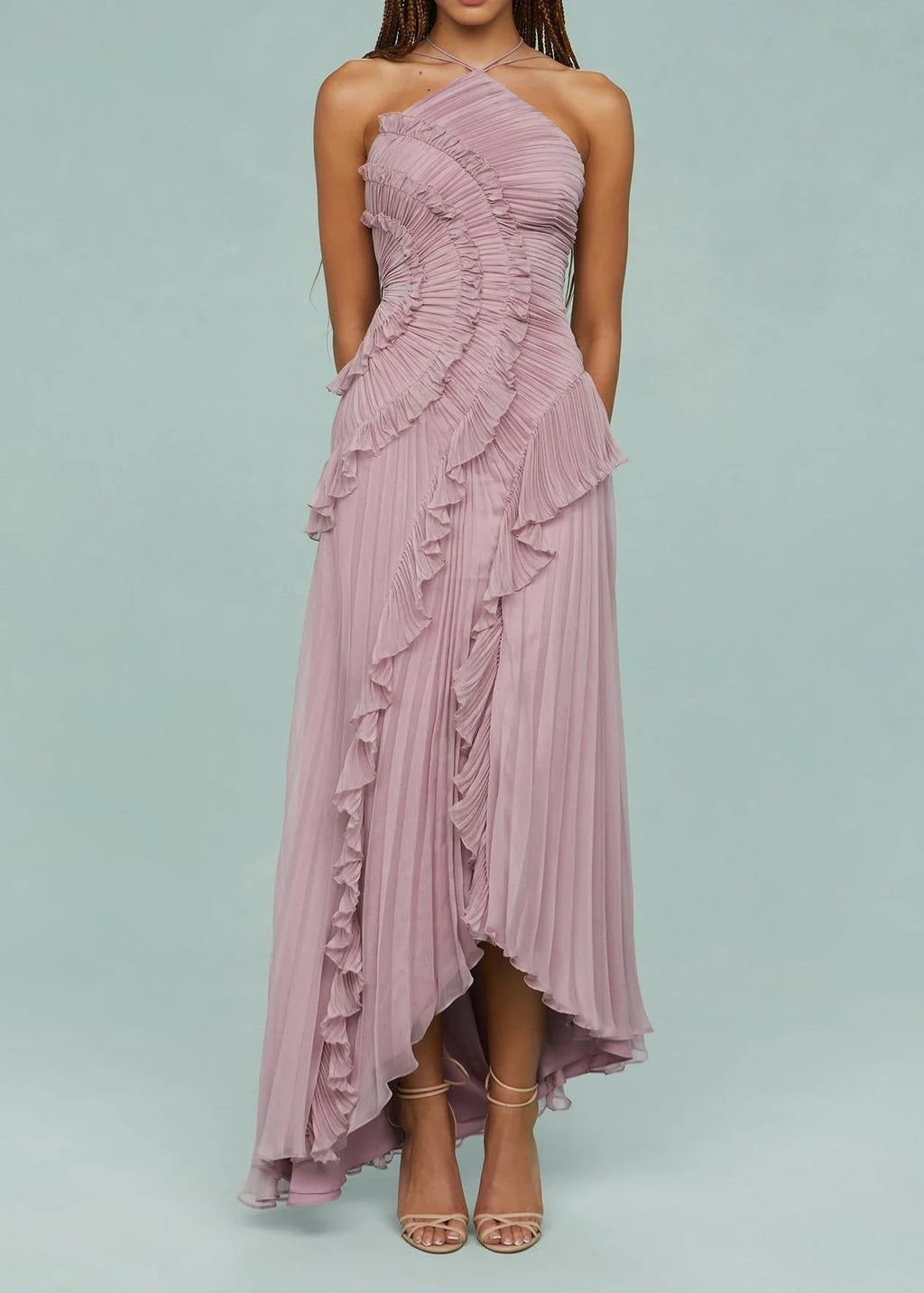Livette -  Halter neck and ruffles Maxi Dress