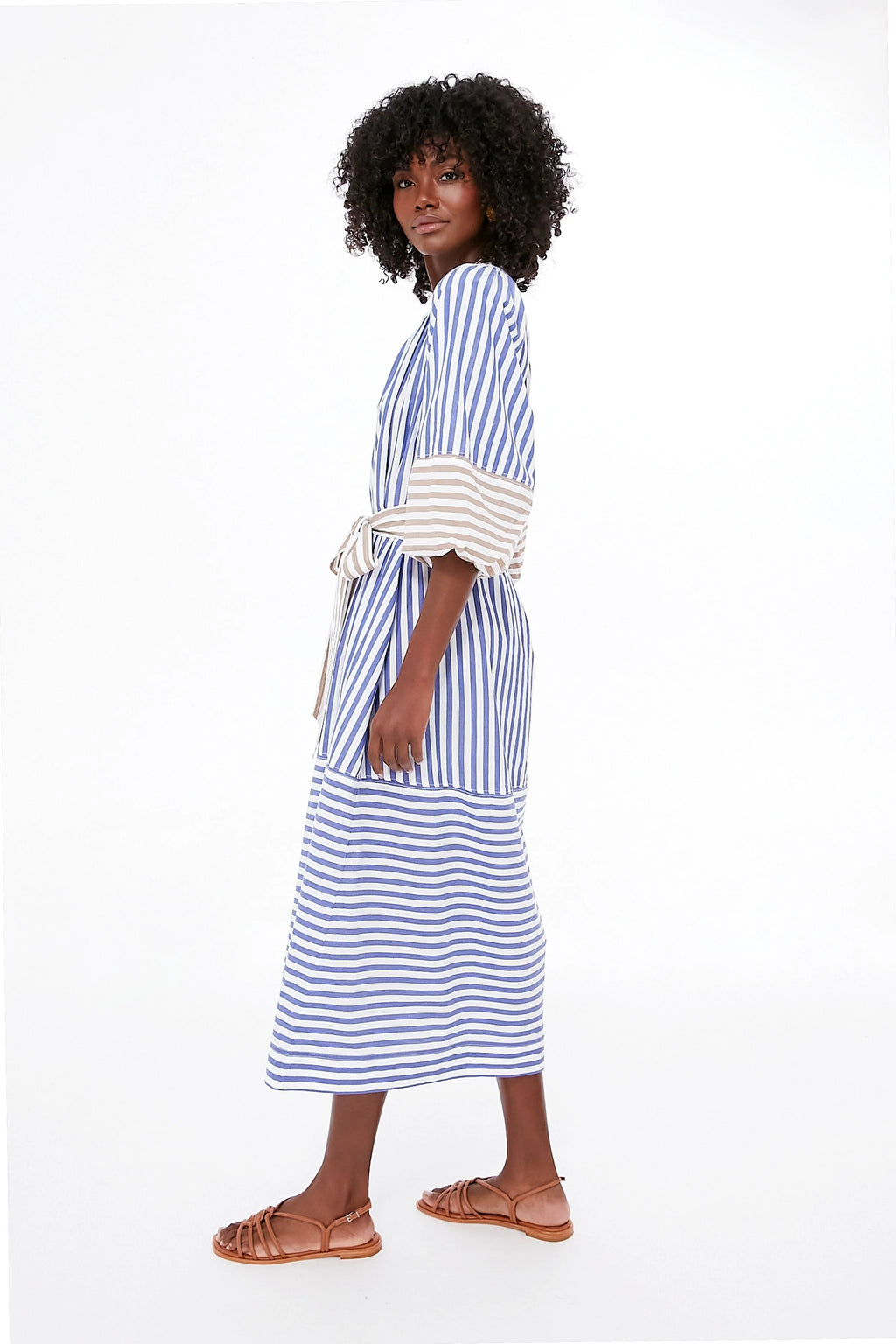 Tan and Blue Stripe Combo Sun Mesa Midi