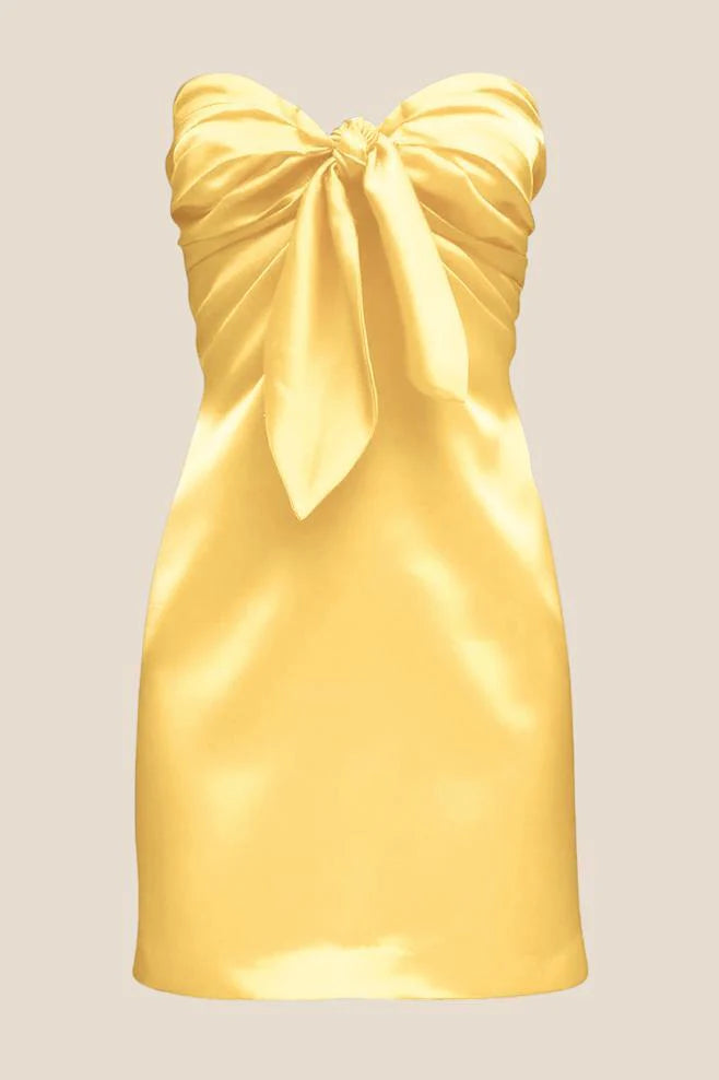Strapless Orange Tie Front Short Dress