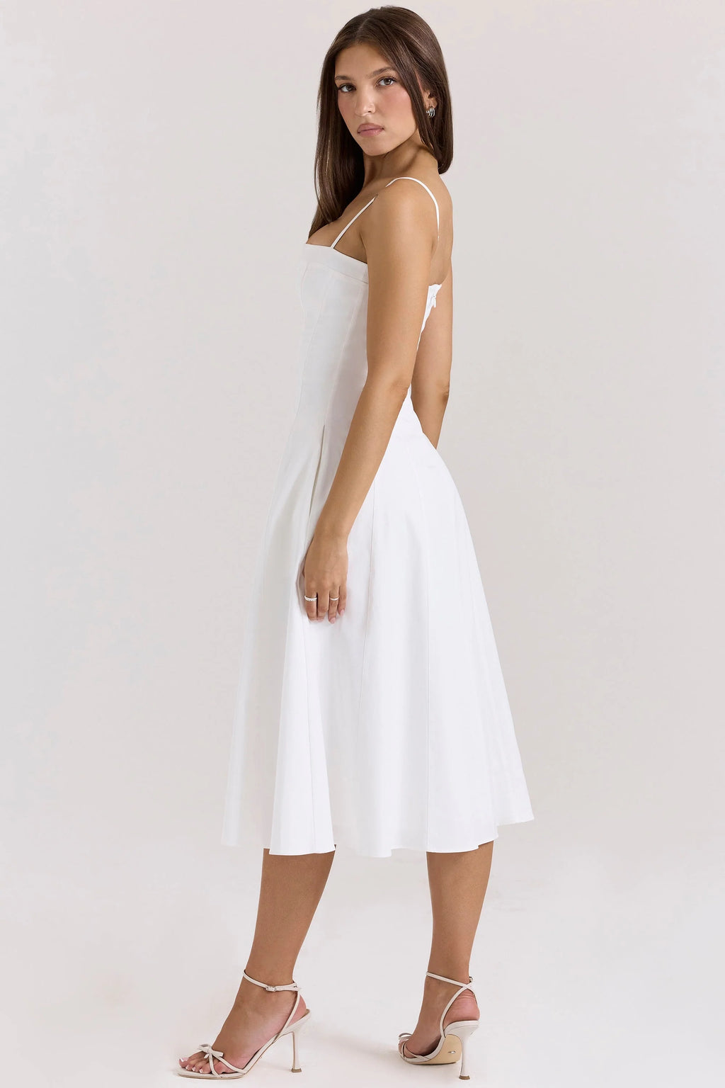 white stretch cotton a-line midi sundress