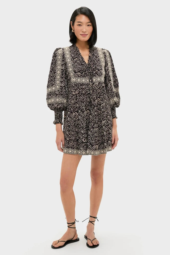 Multi Emmeline Print Long Sleeve Mini Tiered Dress