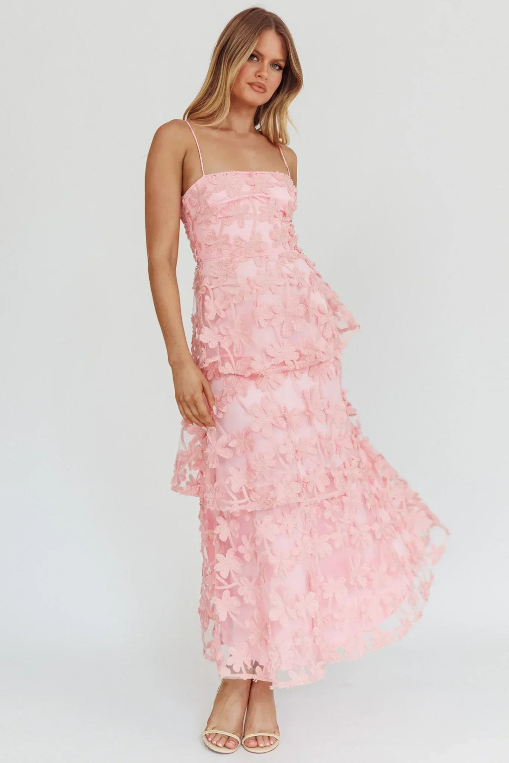 Dori Floral Embellished Maxi Dress Blush