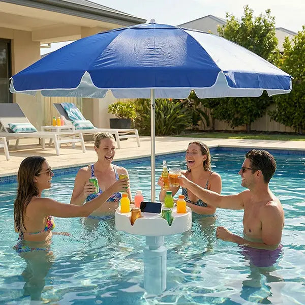 Floating Pool Umbrella with Bar and Base, Portable Pool Bar Table Umbrellas with Cup Holder & Phone Stand, Floating Poolside Shade, Included Easy Carry Bag, for Inside of Pool, Swimming Area, Lake House, Beach, Summervibes, DealsForYouDays