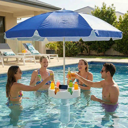 Floating Pool Umbrella with Bar and Base, Portable Pool Bar Table Umbrellas with Cup Holder & Phone Stand, Floating Poolside Shade, Included Easy Carry Bag, for Inside of Pool, Swimming Area, Lake House, Beach, Summervibes, DealsForYouDays