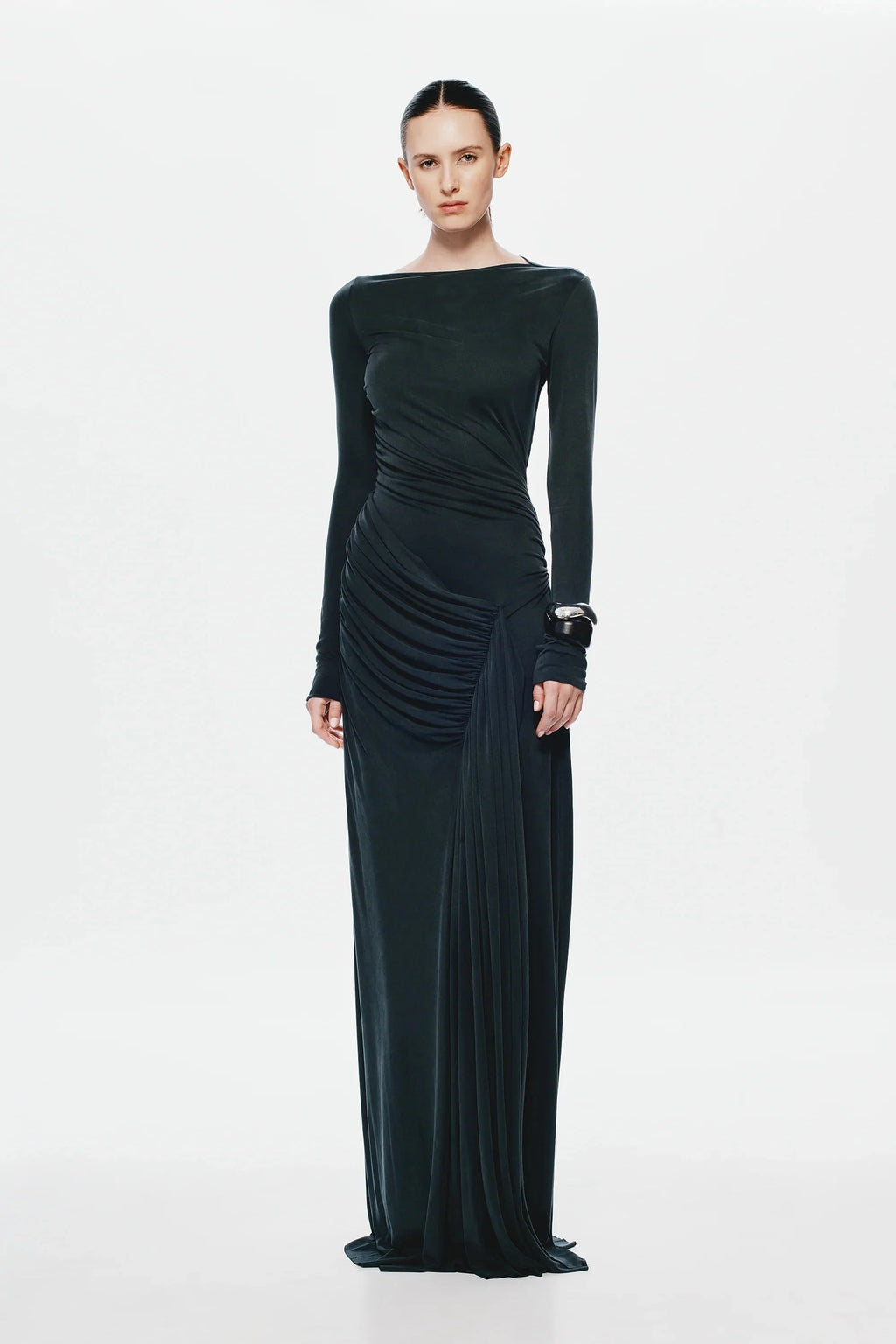 Misha Glacier Cupro Long Sleeve Maxi Dress - Black