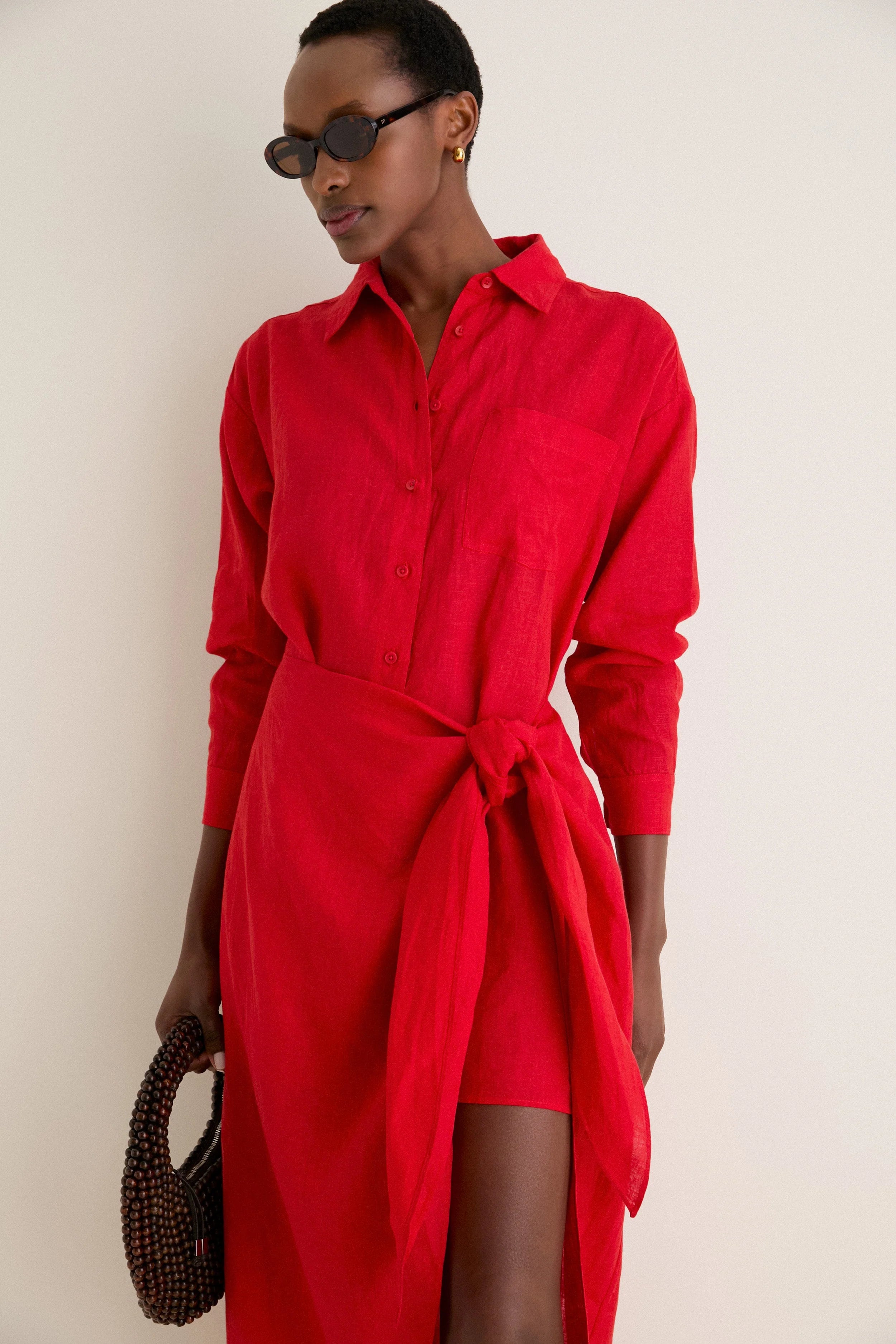 Racing Red Alessandra Sarong Shirt Dress