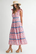 Hannah Floral Print Tiered Midi Maxi Dress