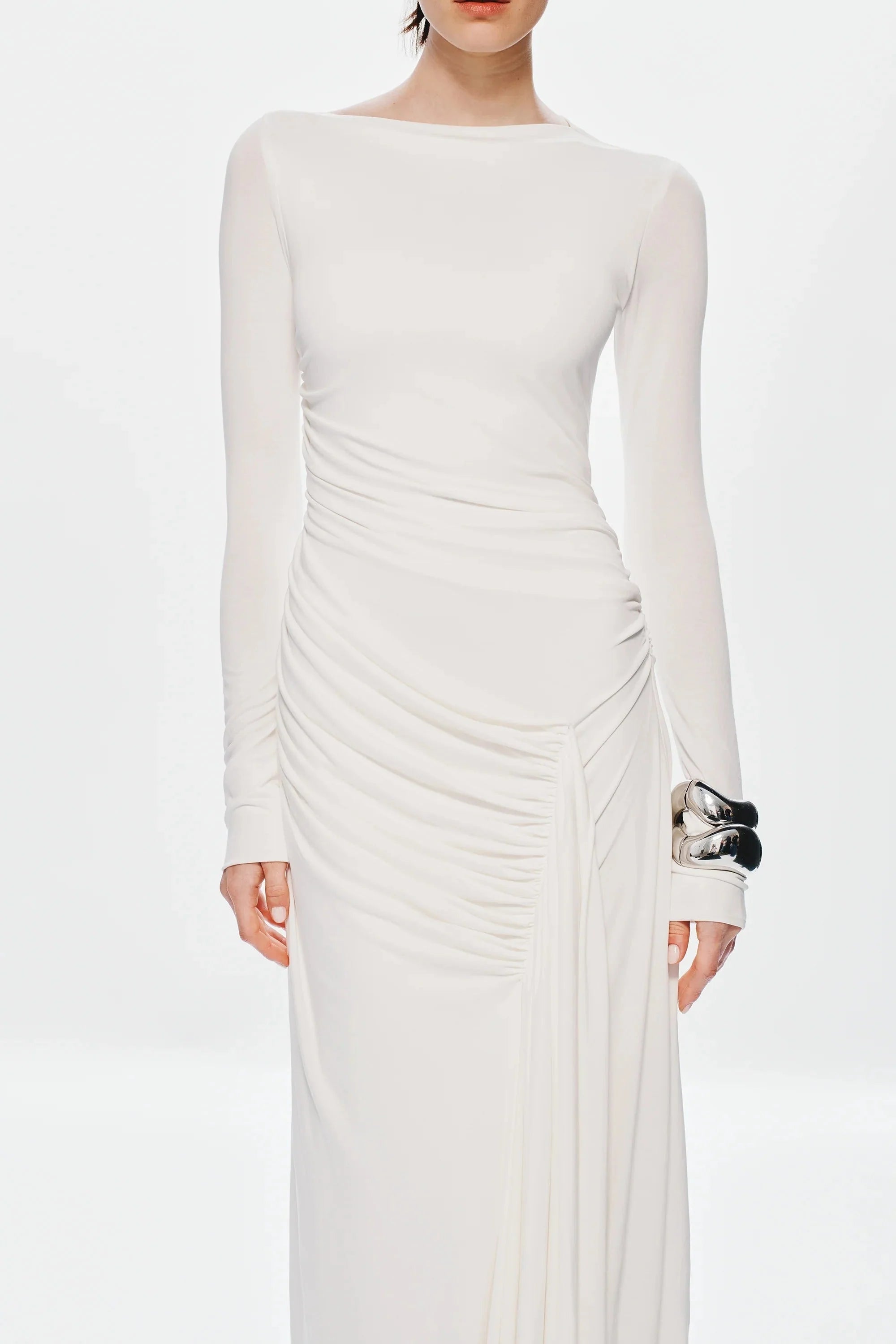 Misha Glacier Cupro Long Sleeve Maxi Dress - Ivory