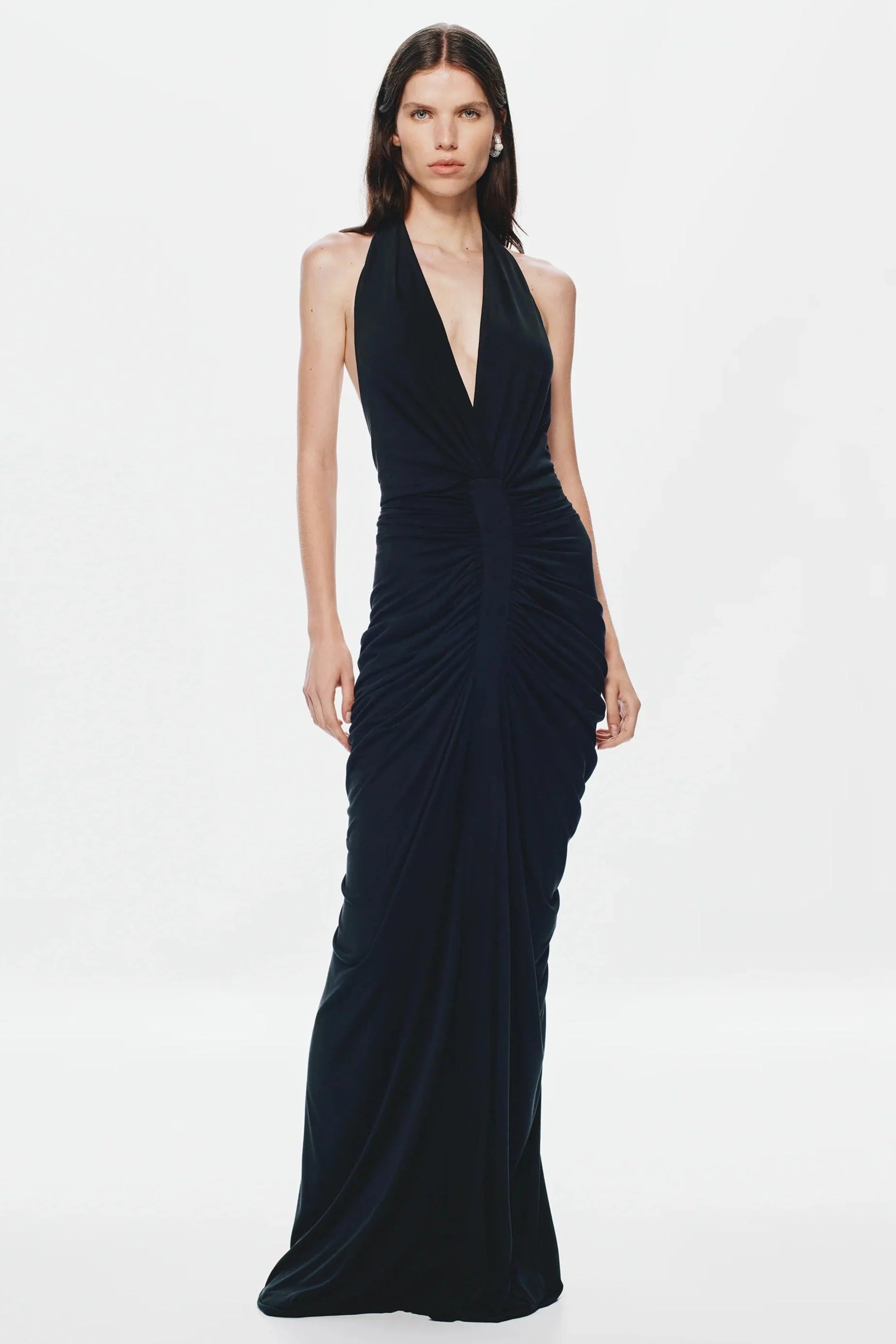 Misha Venus Gathered Cupro Dress - Black