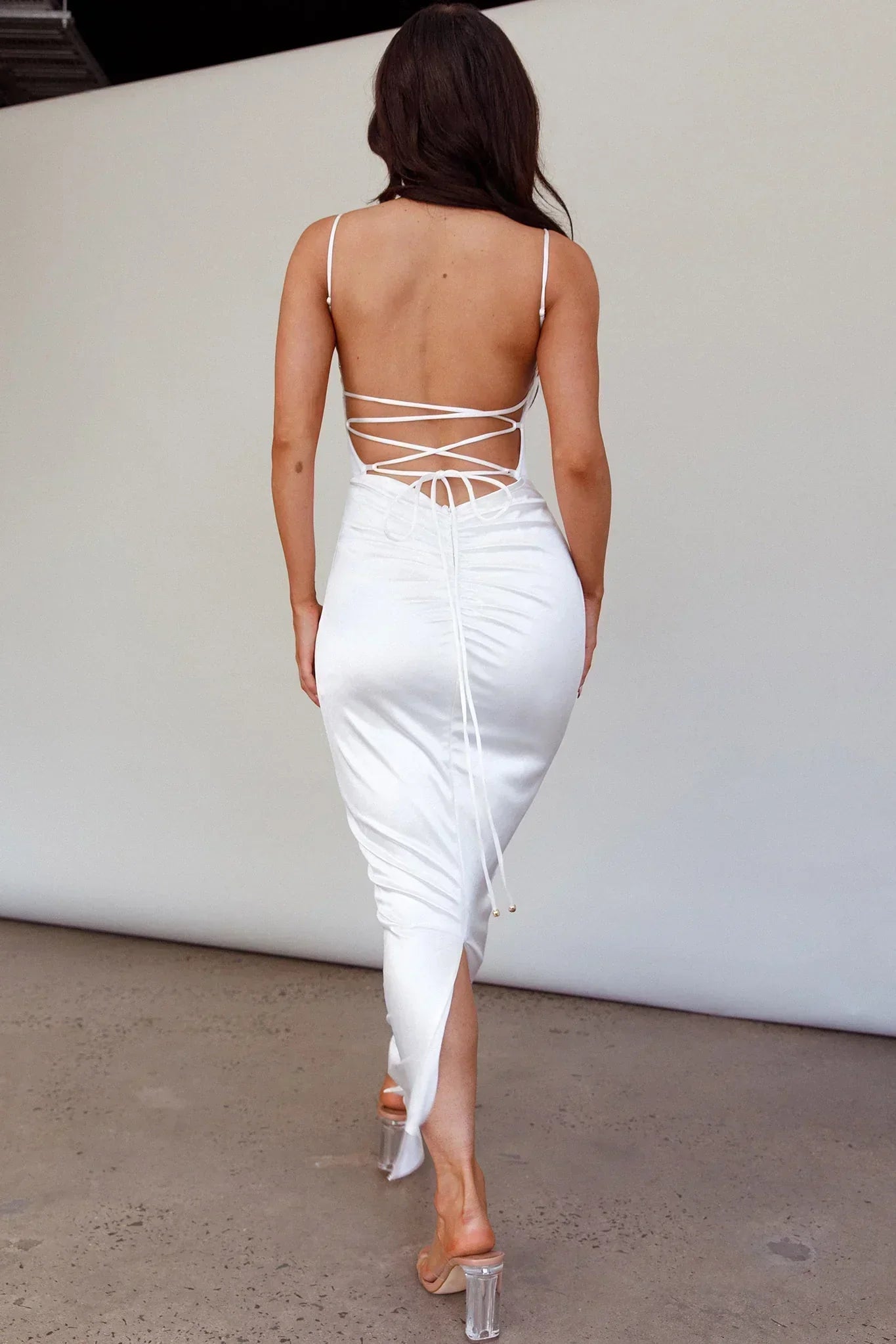 Seraya Lace-Up Back Dress White