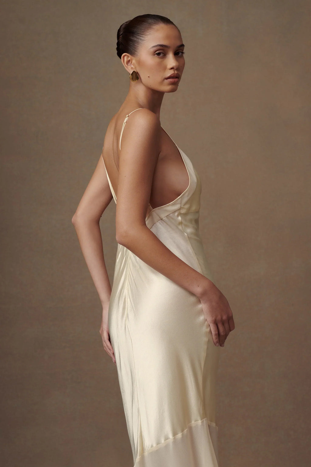 Evelyn Iridescent Satin Maxi Dress - Lemon Sorbet
