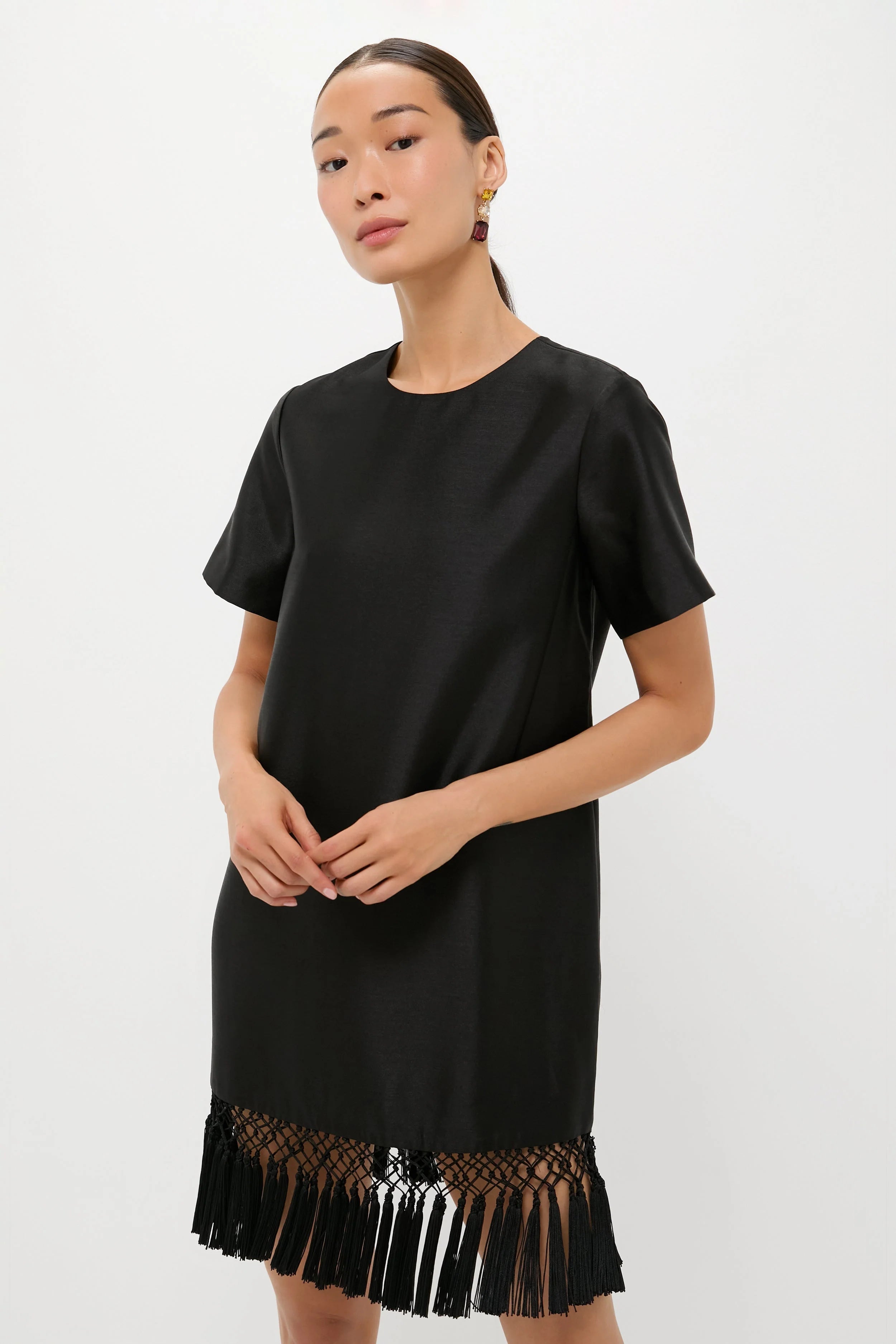 Black Dupioni Tassel Downing Dress
