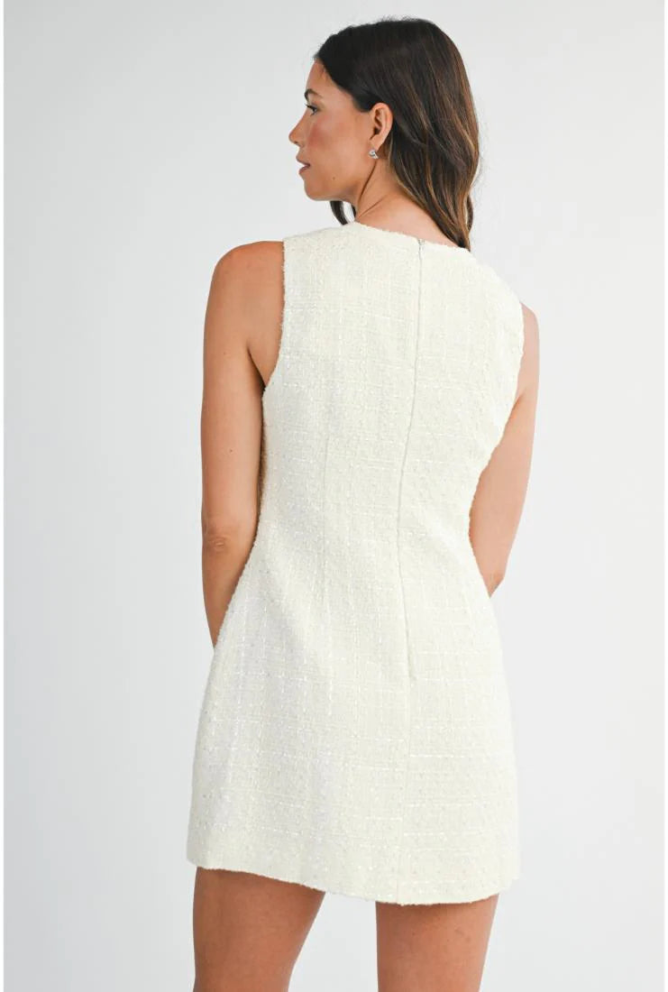 Peyton Pearl Bows Mini Tweed Dress - Ivory