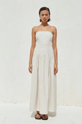 Heather Midi Dress - Stone Pinstripe