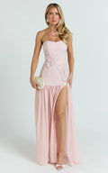Jefferies Maxi Dress - Peplum Bodice Contrast Georgette Dress in Pink