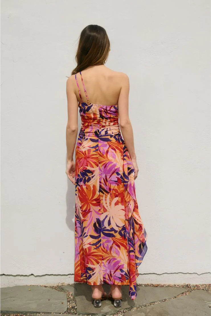 Kailani Palm Print Satin Maxi Dress