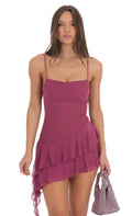 Mesh Tassel Dress in Plum