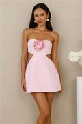 Rose Beauty Strapless Mini Dress