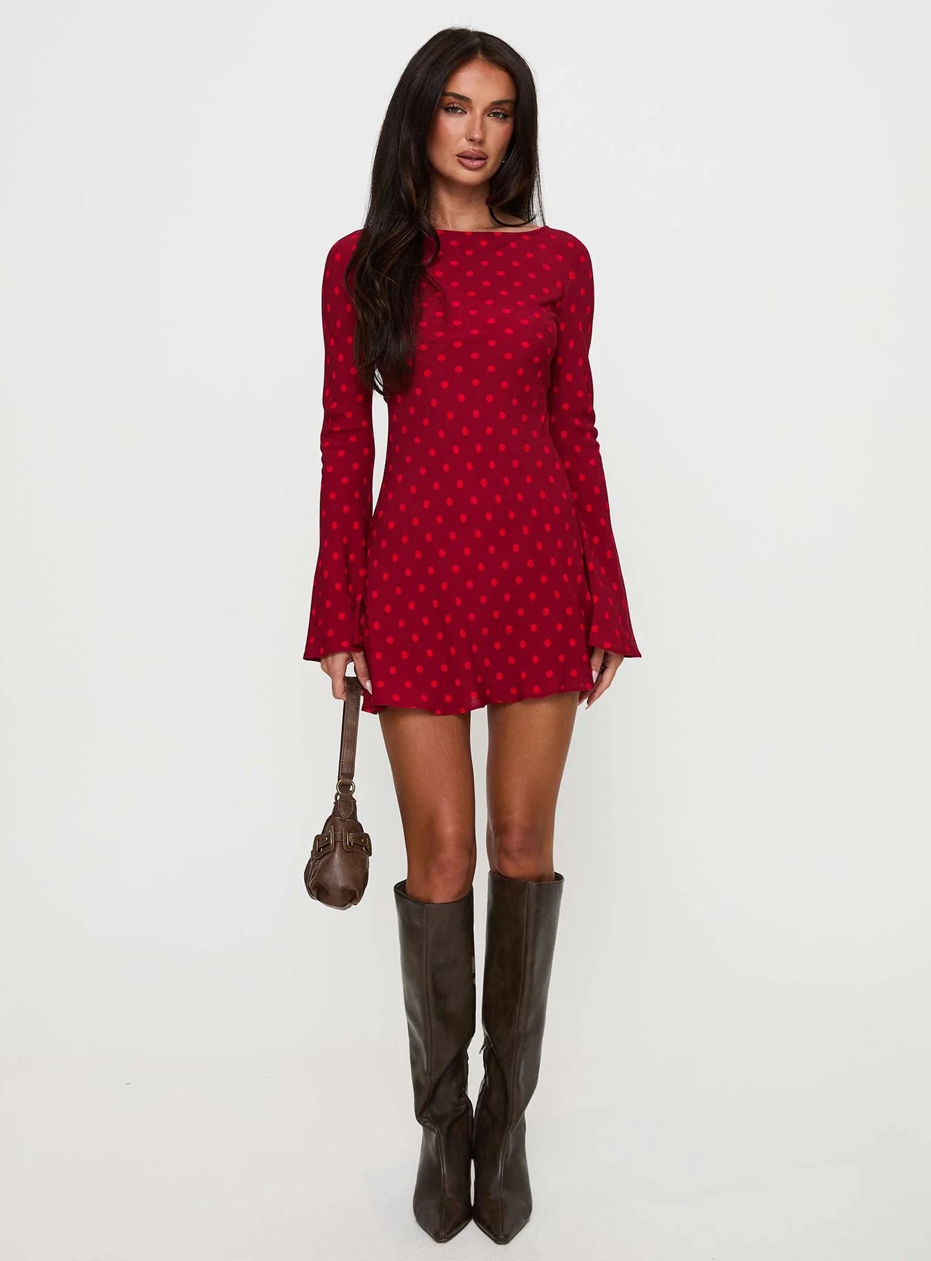 Good Graces Long Sleeve Mini Dress Red Dot