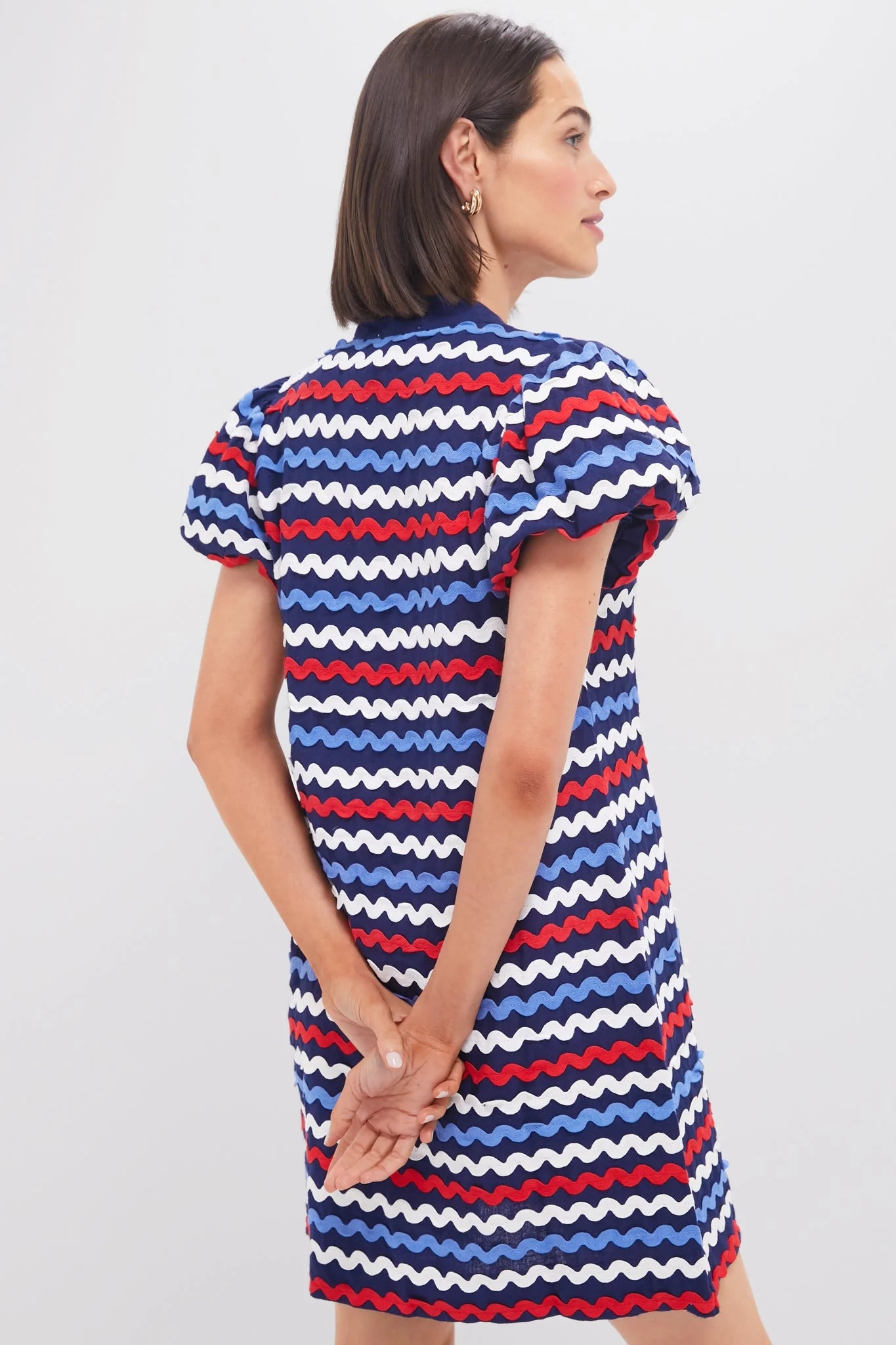 Navy Multi Ric-Rac Button Front Mini Dress