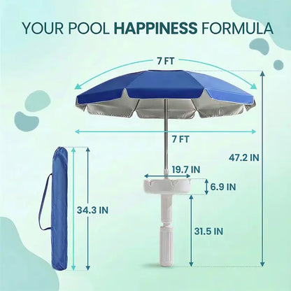 Floating Pool Umbrella with Bar and Base, Portable Pool Bar Table Umbrellas with Cup Holder & Phone Stand, Floating Poolside Shade, Included Easy Carry Bag, for Inside of Pool, Swimming Area, Lake House, Beach, Summervibes, DealsForYouDays