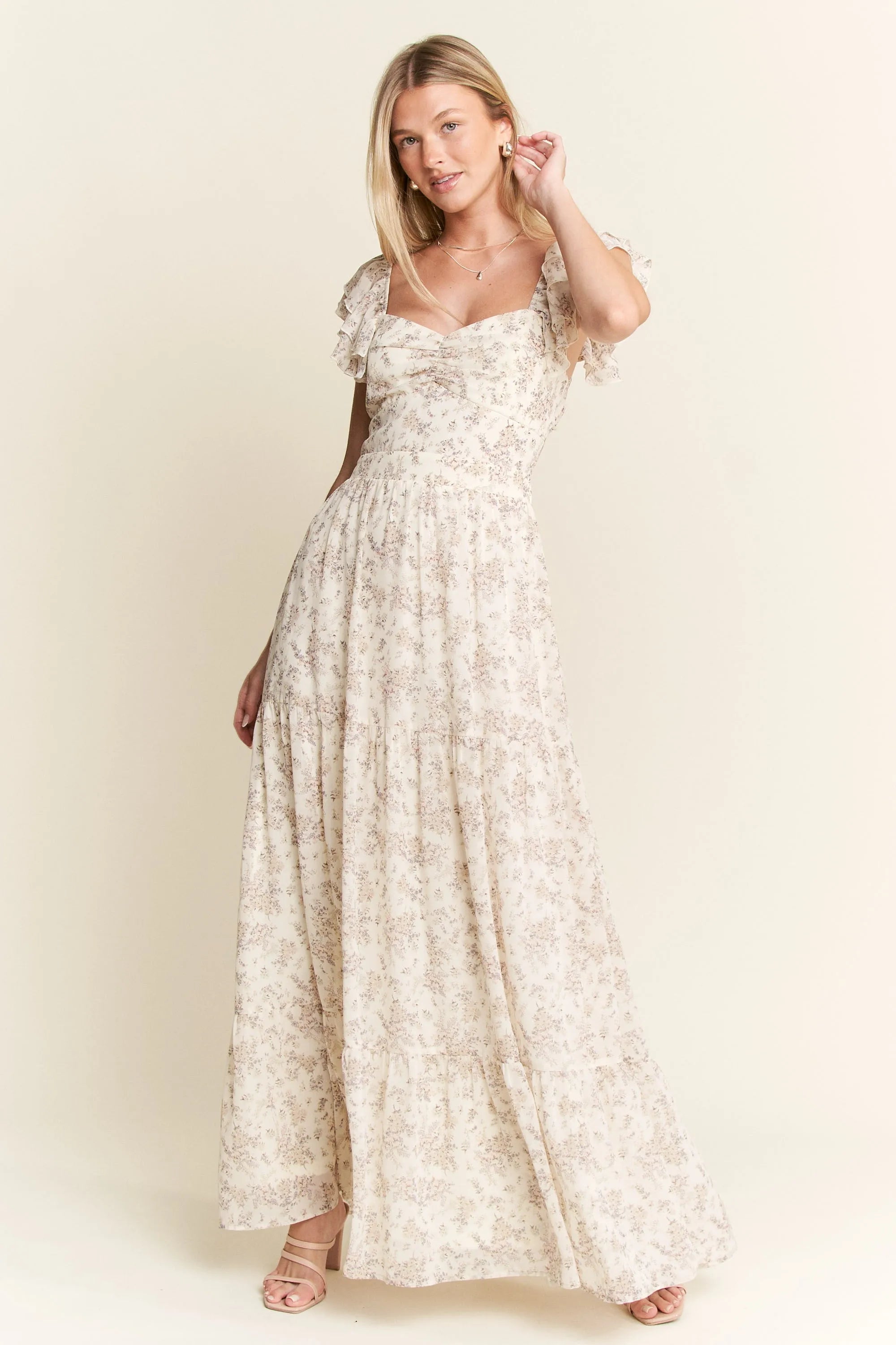 Jade By Jane Full Size Ruffle Sleeve Tiered Maxi Dress Plus Size