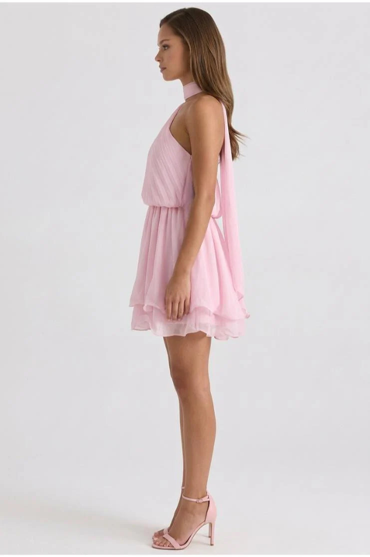 PRE-ORDER Only! (ETA May 15th) Cindy Pleated One Shoulder Mini Dress - Pink
