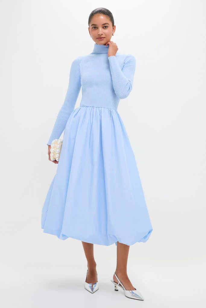 Ice Blue Mixed-Media Michaela Midi Dress