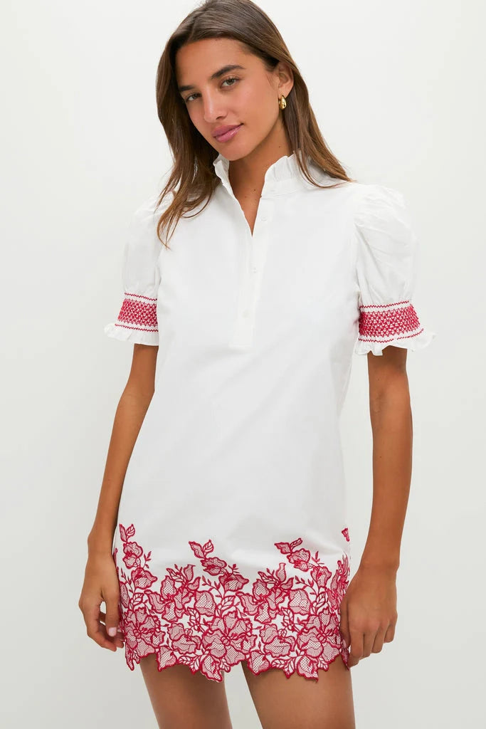 White & Red Embroidery Eliza Mini Dress