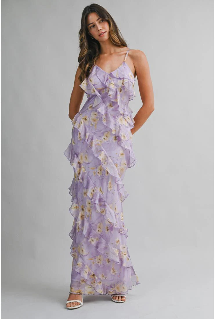 Lyla Asymmetrical Tiered Ruffled Maxi Dress - Lilac